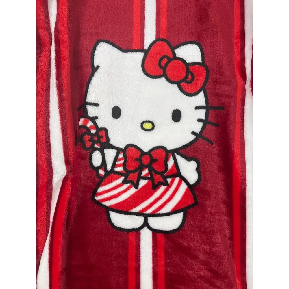 Hello Kitty Holiday Plush Throw Blanket 50 x 70 inches Red Candy Cane NEW